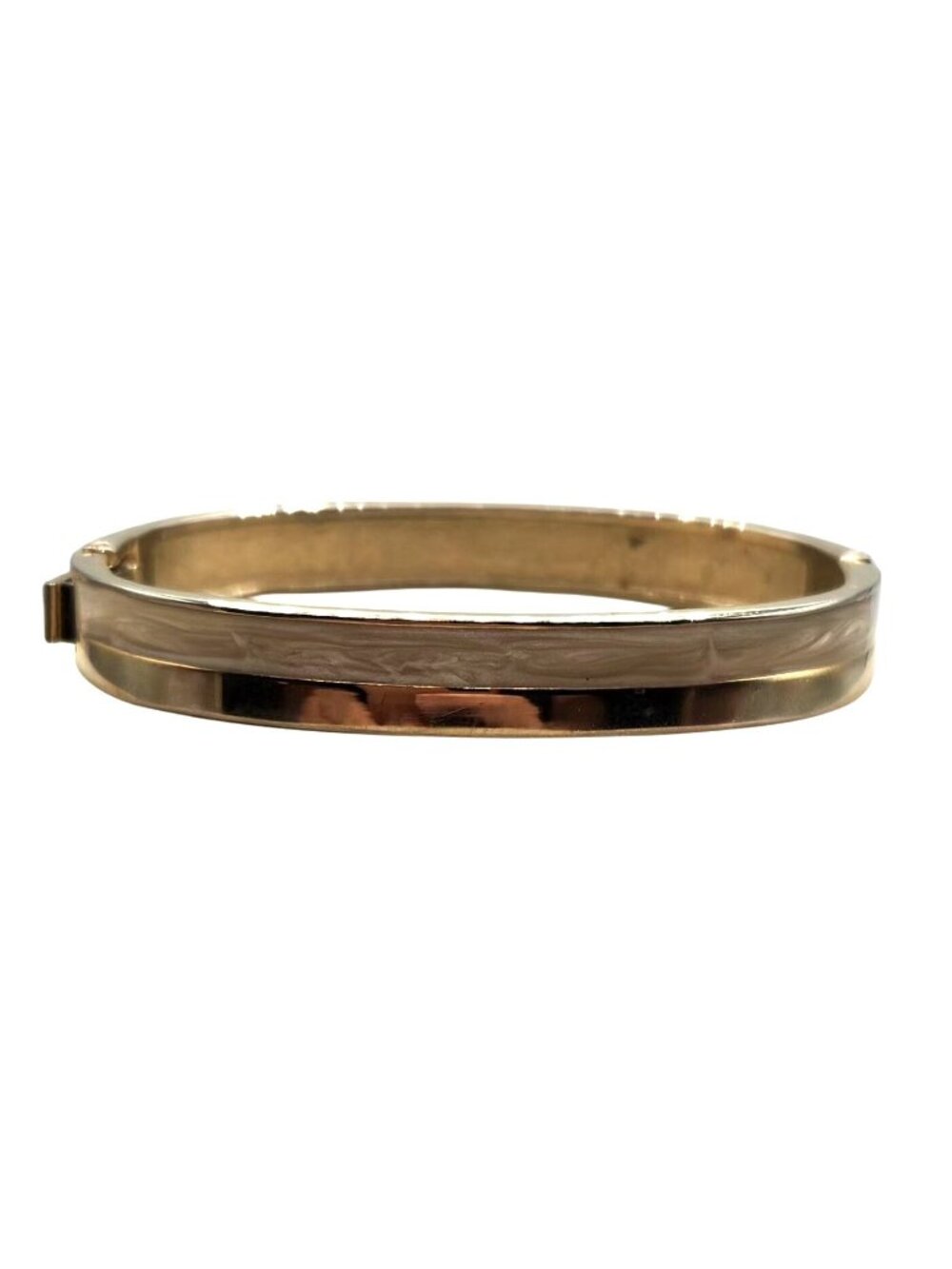 Vintage Gold Tone & Cream  Hinged Bangle Bracelet